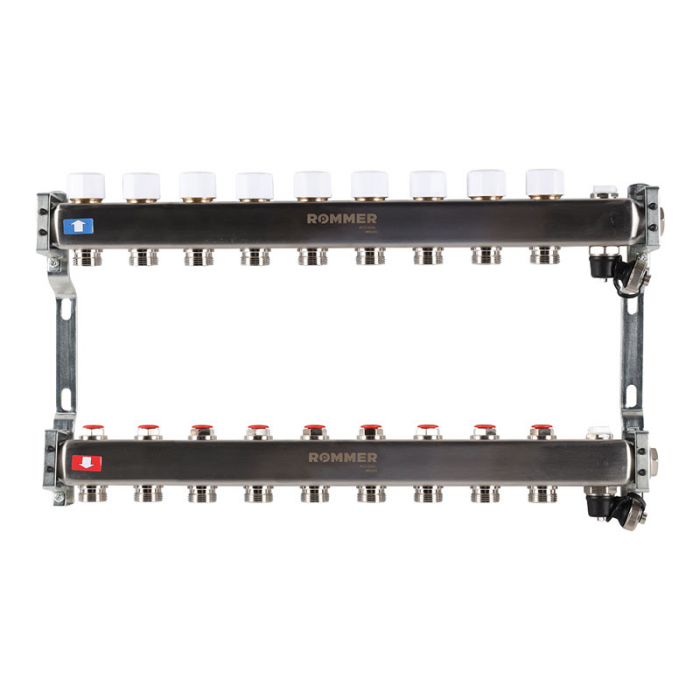 Коллекторная группа Rommer RMS-3201-000009 1"-3/4"EK×09 с запорными клапанами, воздухоотводчиками
