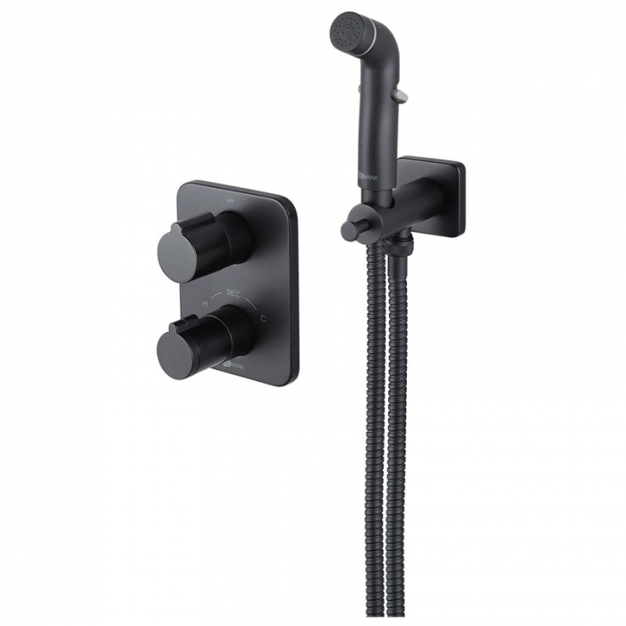 Смеситель для гигиенического душа LeMark BRONX LM3740BL термостатический, встраиваемый в стену, черный