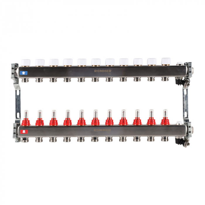 Коллекторная группа Rommer RMS-1201-000011 1"-3/4"EK×11 с расходомерами, воздухоотводчиками
