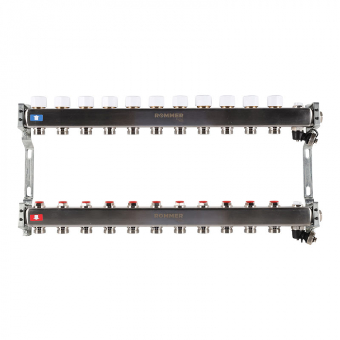 Коллекторная группа Rommer RMS-3201-000011 1"-3/4"EK×11 с запорными клапанами, воздухоотводчиками