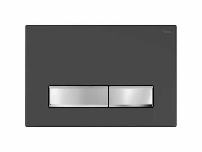 Панель смыва РЕХАУ NOVA LONG 001 с прямоугольными клавишами, пластик, черный, матовый, контур клавиш хром, глянцевый