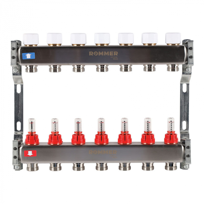 Коллекторная группа Rommer RMS-1200-000007 1"-3/4"EK×07 с расходомерами