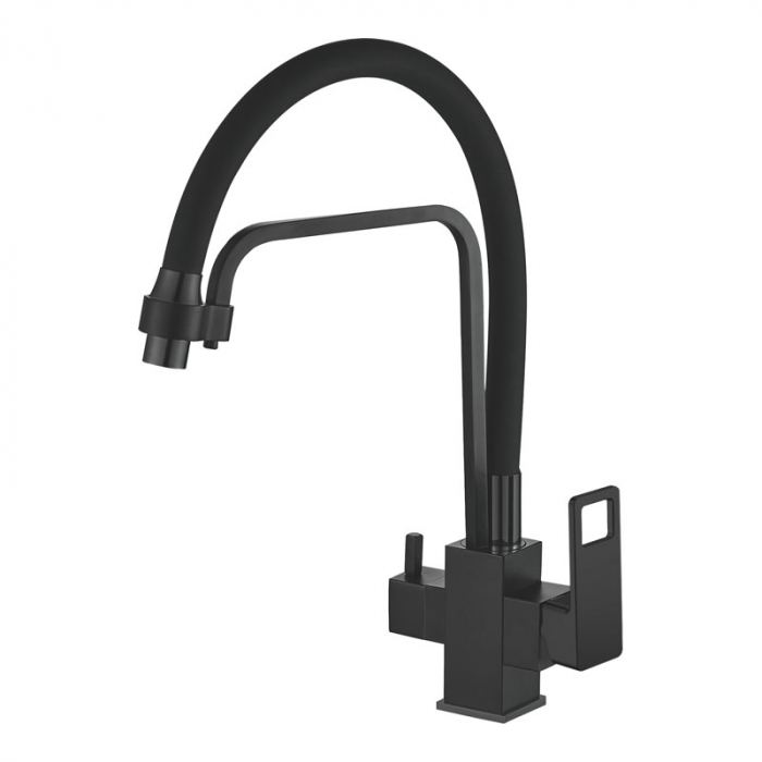 Смеситель для кухни Haiba HB76615-7 однорукояточный, с переключателем на фильтр, черный