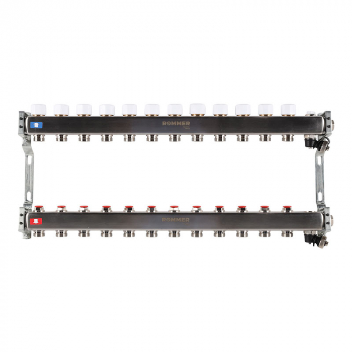 Коллекторная группа Rommer RMS-3201-000012 1"-3/4"EK×12 с запорными клапанами, воздухоотводчиками
