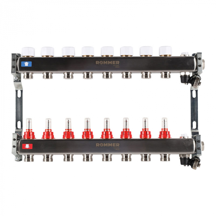 Коллекторная группа Rommer RMS-1201-000008 1"-3/4"EK×08 с расходомерами, воздухоотводчиками